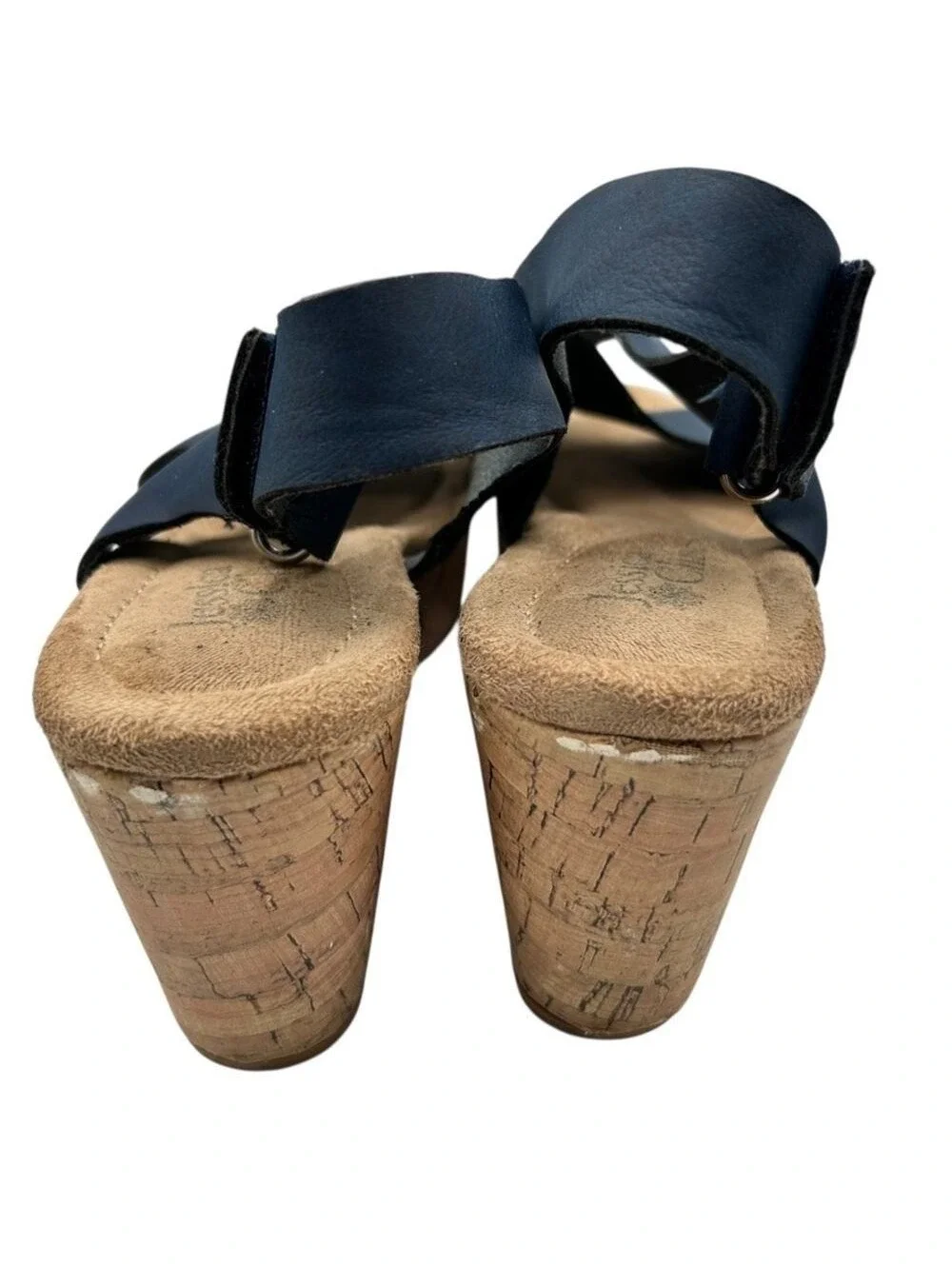 Jessica Cline Navy Blue Wedge Sandals Cork Platform Slingback Women's Size 8.5M